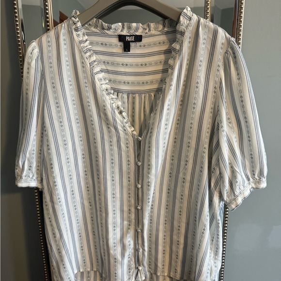 PAIGE Tops - PAIGE White and Light Blue Striped Button-Front Blouse